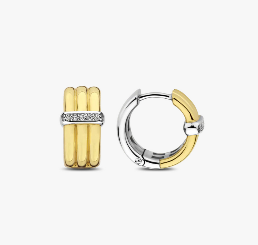 Ti Sento Two Tone Pavé Bar Three Ring Huggies