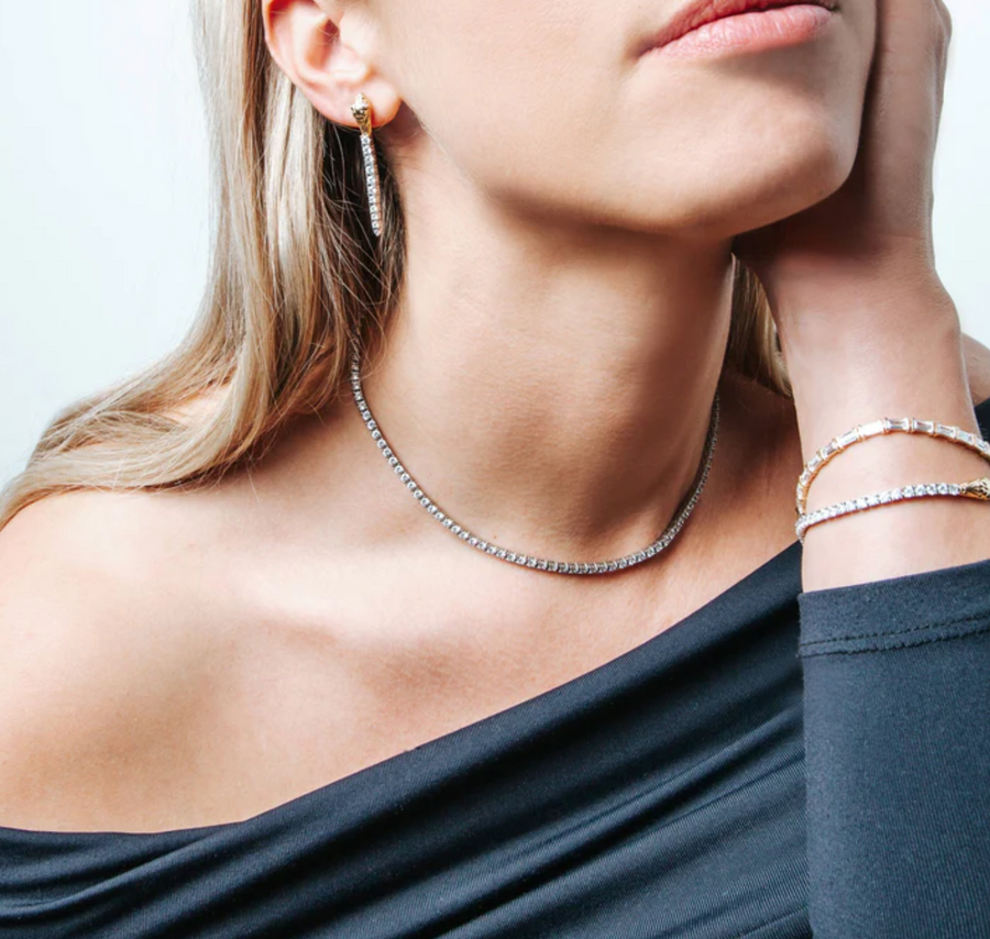 Ti Sento Two Tone Snake Pavé Chain Drop Earrings