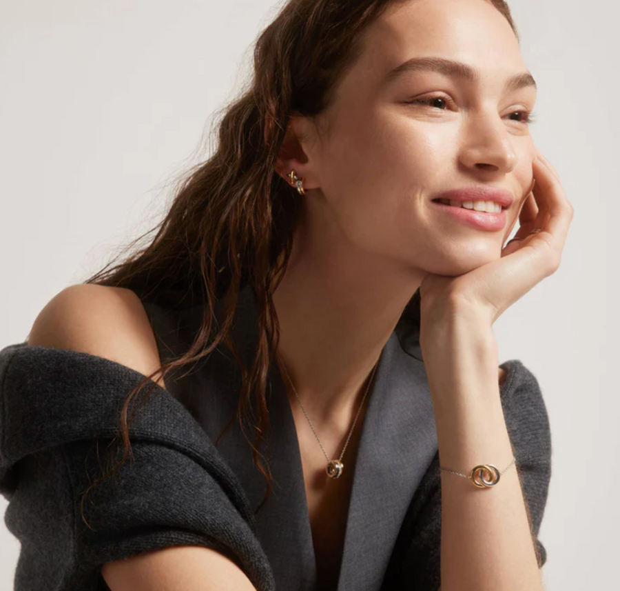 Ti Sento Two Tone CZ Three Ring Stack Necklace