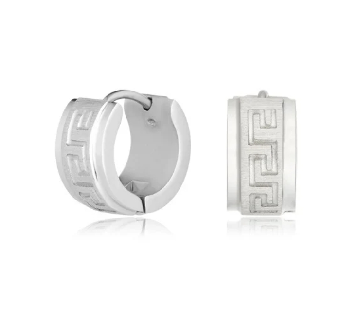 ARZ Steel Greek Design Huggie Earrings