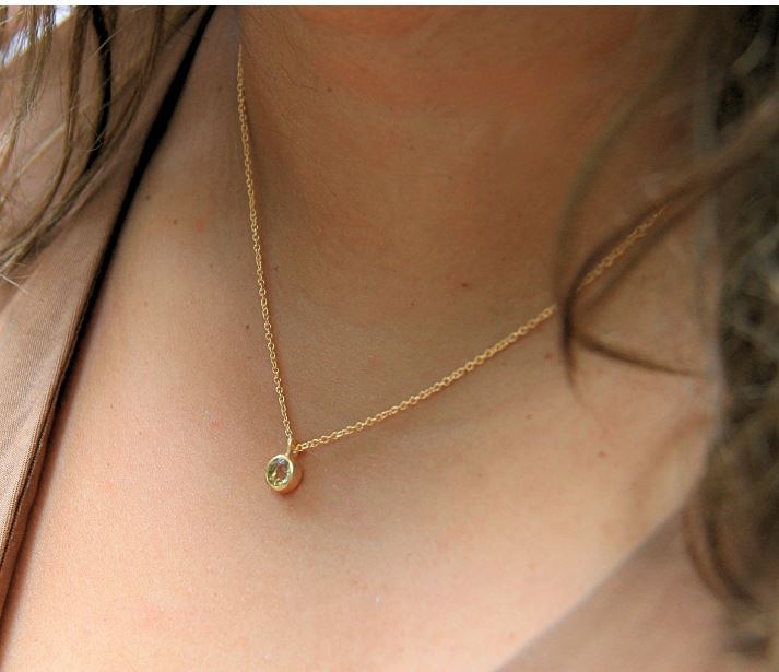 Heart And Lotus Gold August Birthstone Necklace