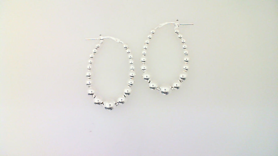 Marseille Sterling Silver Oval Graduated Bead Hoops