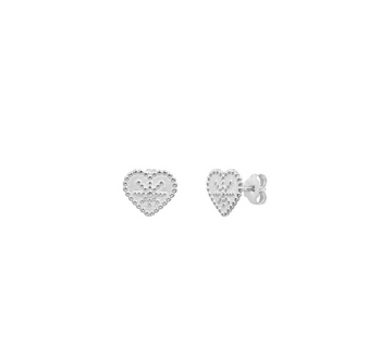 Marseille Sterling Silver Cross-Stitch Heart Studs