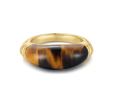 Ania Haie Gold Tiger Eye Statement Ring Size 8.25