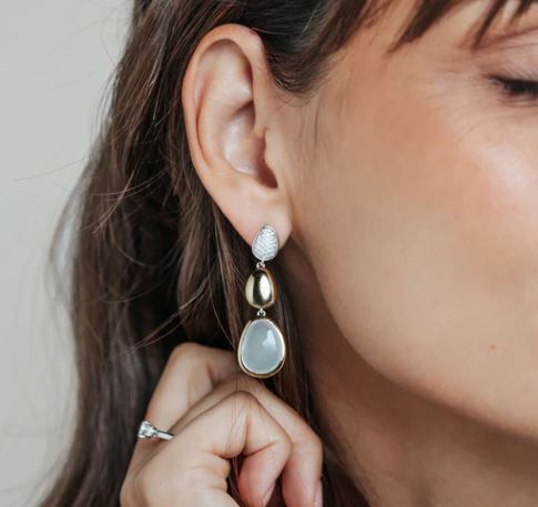 Ti Sento Two Tone Pave Nugget Drop Earrings