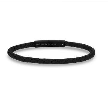 ARZ Steel 4mm Black Leather Black Clasp Bracelet 9