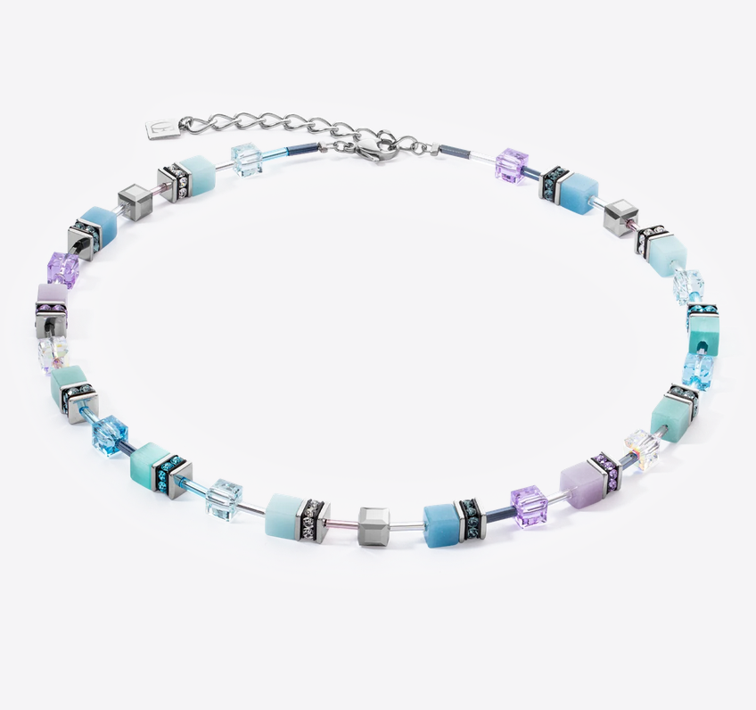 Coeur De Lion GeoCube Aqua-Lilac Necklace