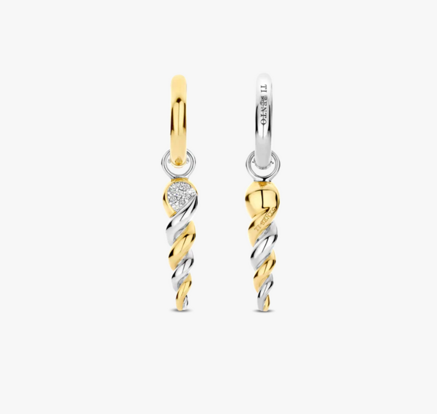 Ti Sento Two Tone CZ Twisted Helix Earrings