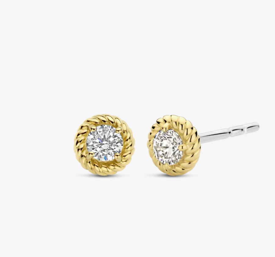Ti Sento Twisted Gold CZ Rope Studs