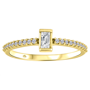 The Vault 10k Yellow Gold 0.10ctw Round Brilliant 0.08ct Emerald Cut Lab Diamond Ring Sz 6.5