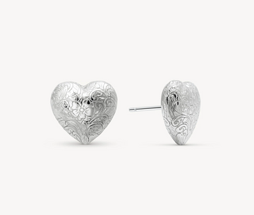 Hillberg And Berk Silver Etched Heart Studs