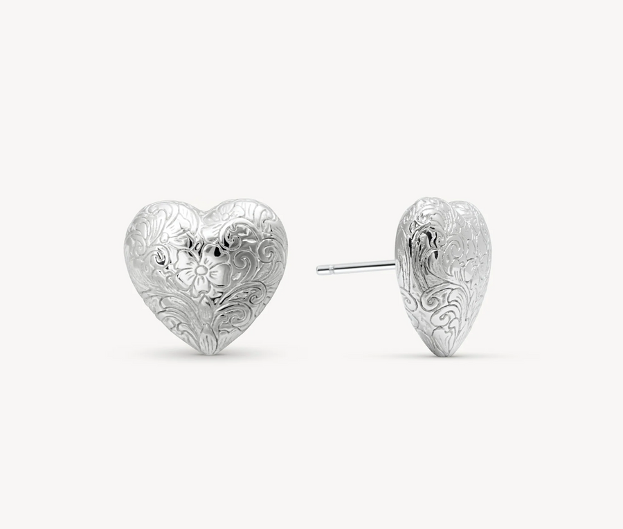 Hillberg And Berk Silver Etched Heart Studs