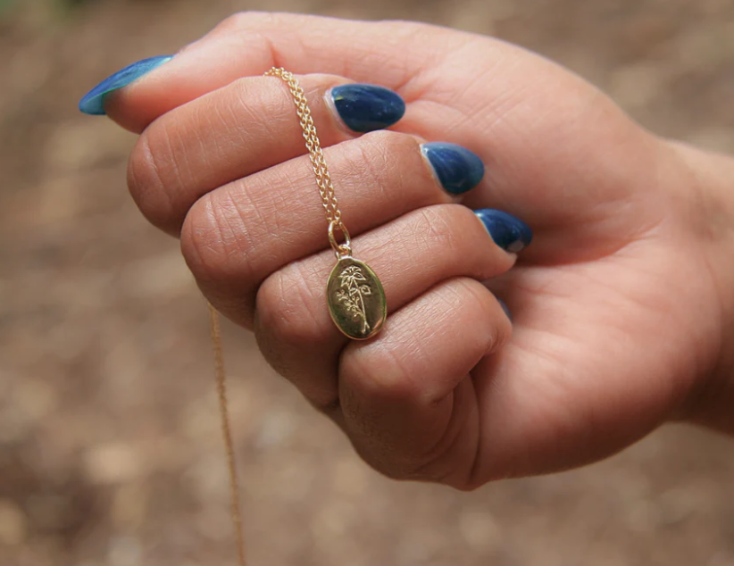 Heart And Lotus Gold Larkspur July Birth Flower Necklace