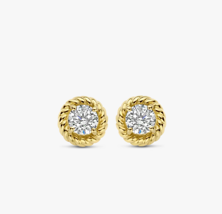 Ti Sento Twisted Gold CZ Rope Studs