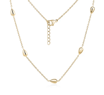 ARZ Steel Gold Teardrop Station Necklace