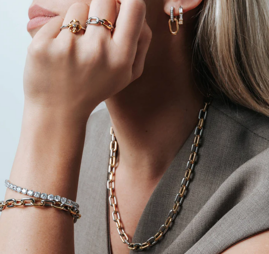 Ti Sento Two Tone CZ Chunky Chain Necklace