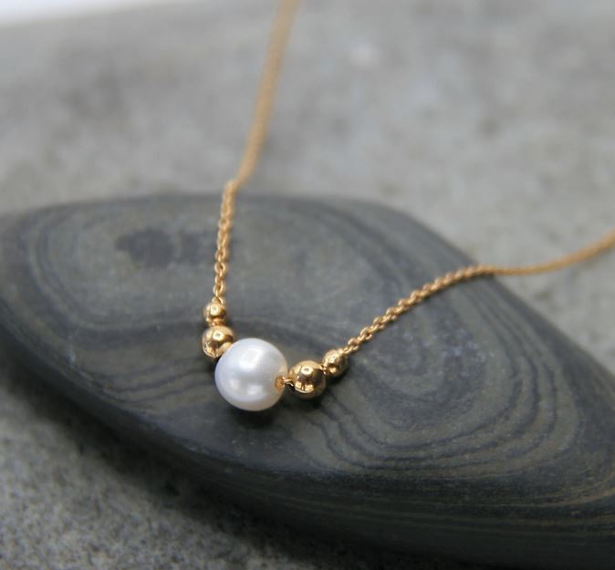 Heart And Lotus Gold Pearl And Bead Necklace