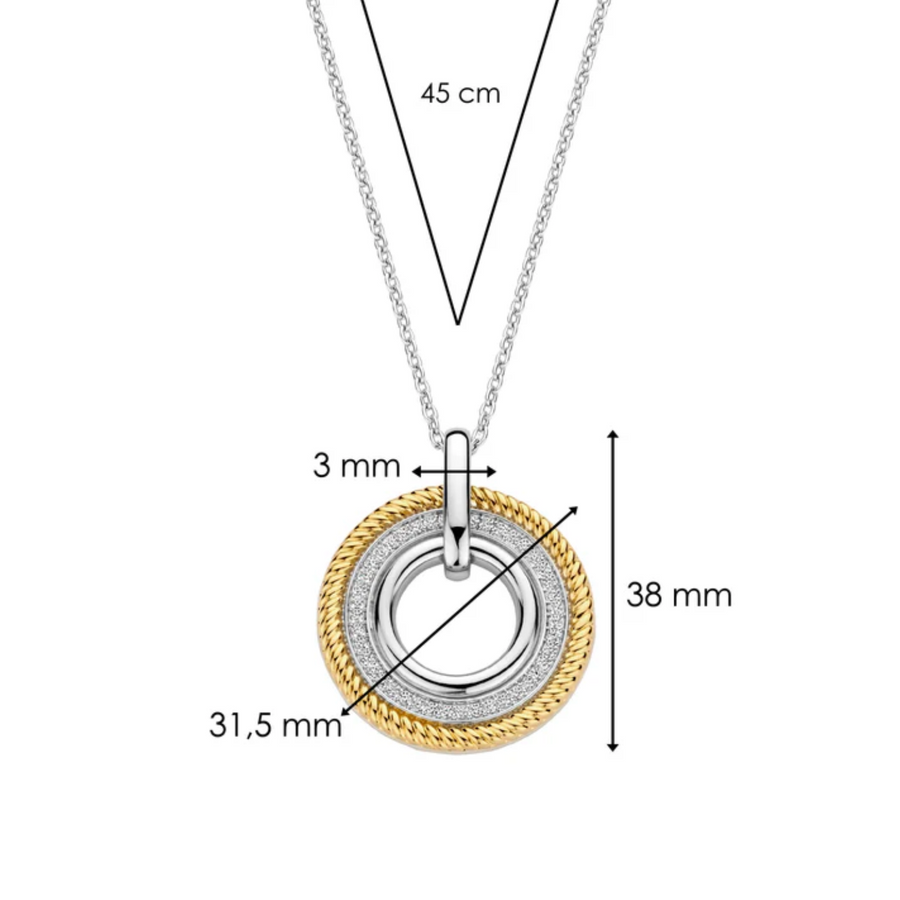 Ti Sento Two Tone Pavé Textured Pendant