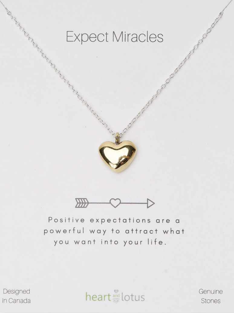 Heart And Lotus Two Tone Expect Miracles Necklace