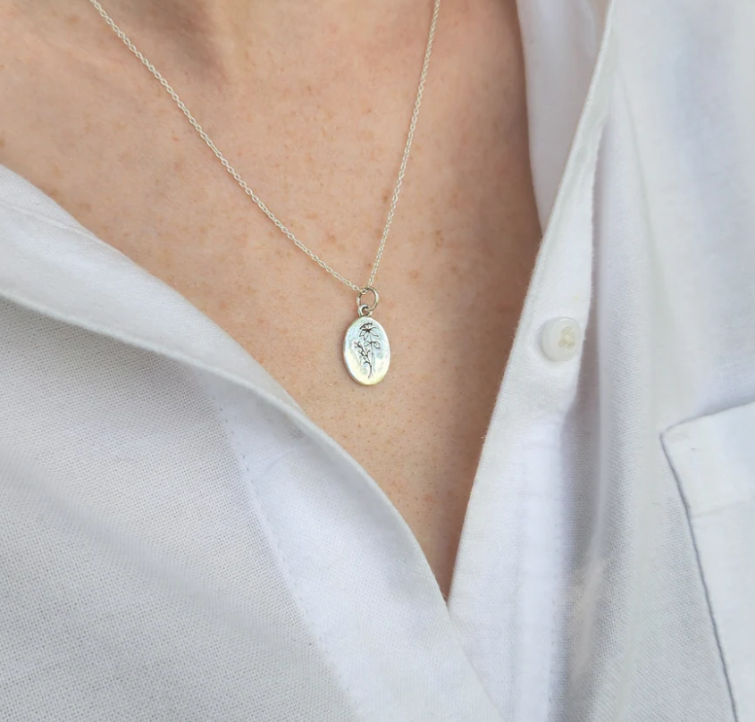 Heart And Lotus Silver Violet February Birthflower Necklace