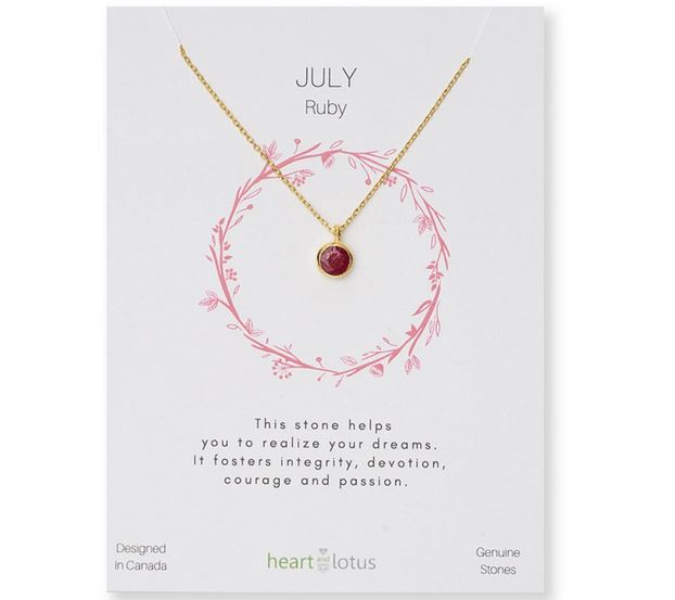 Heart And Lotus Gold July Birthstone Necklace