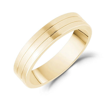 ARZ Steel Gold 5mm Sleek Triple Line Band Size 10