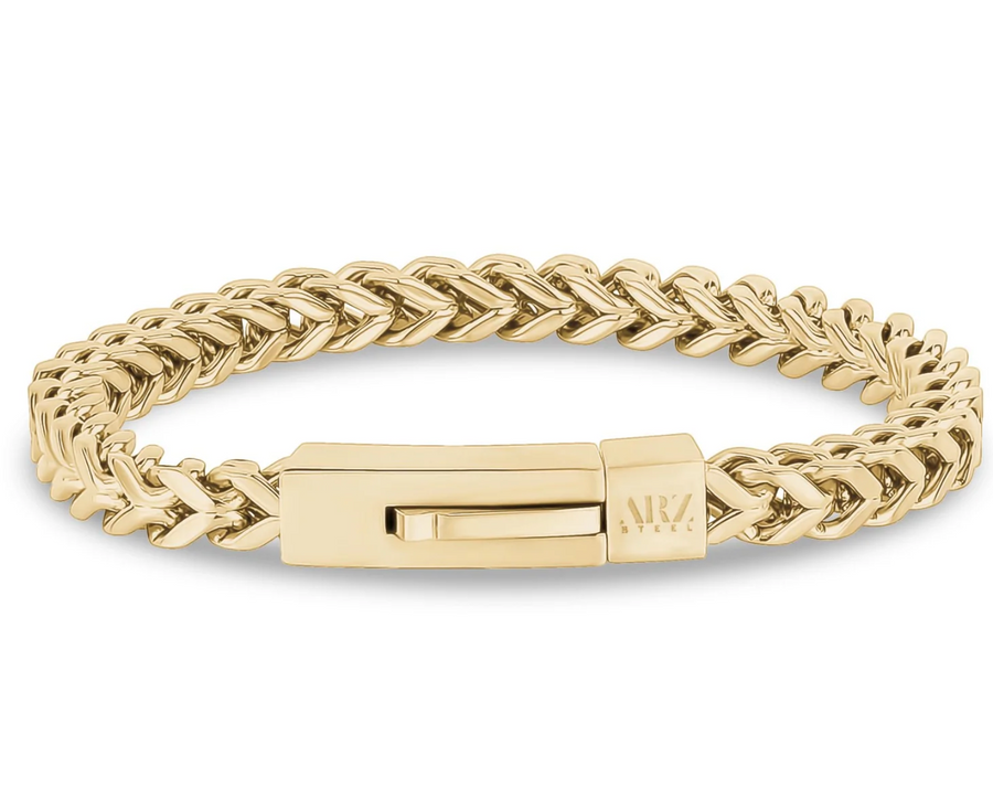 ARZ Steel 6mm Gold Franco Link Bracelet 7.5 Inches