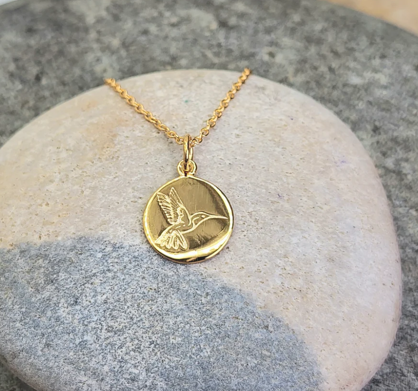 Heart And Lotus Gold Hummingbird Necklace