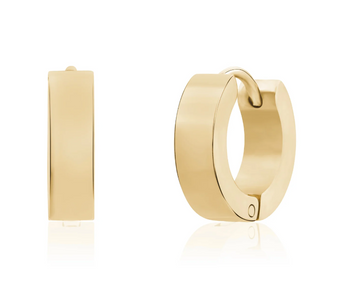 ARZ Steel Gold Flat Huggie Earrings