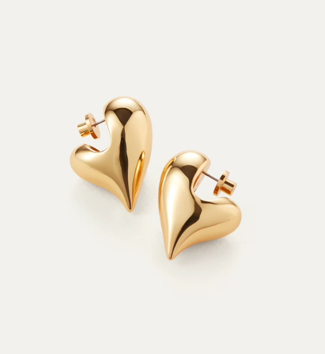 Jenny Bird Gold Art Heart Puff Earrings