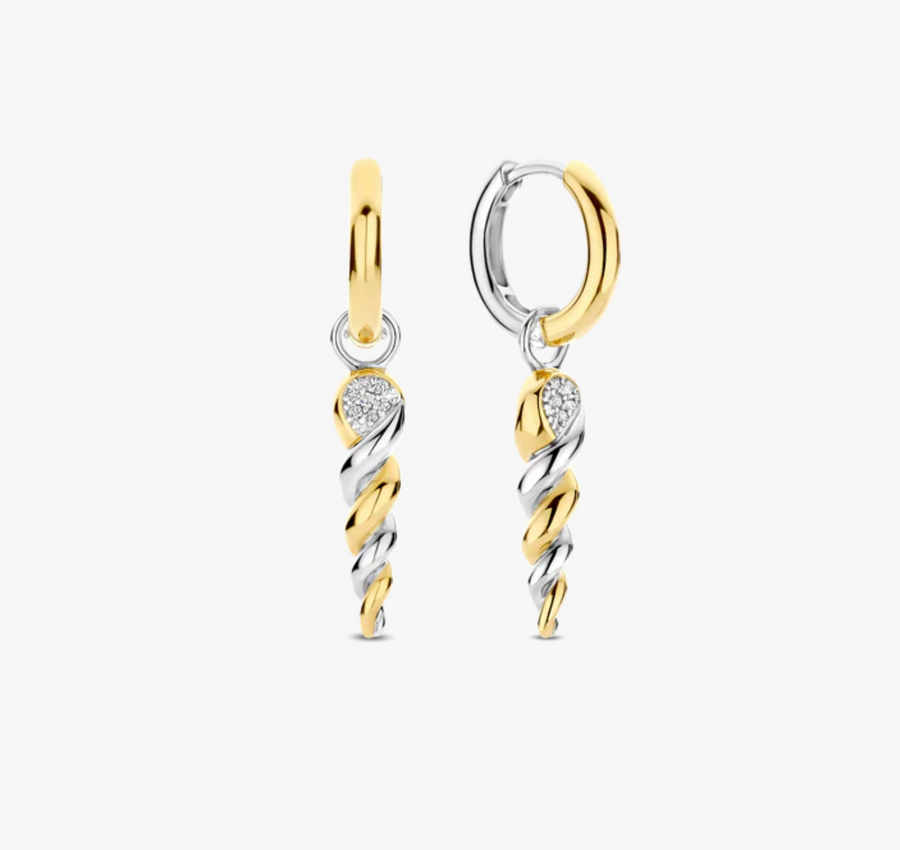 Ti Sento Two Tone CZ Twisted Helix Earrings