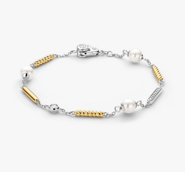 Ti Sento Two Tone & Pearl Rope Bar Link Bracelet