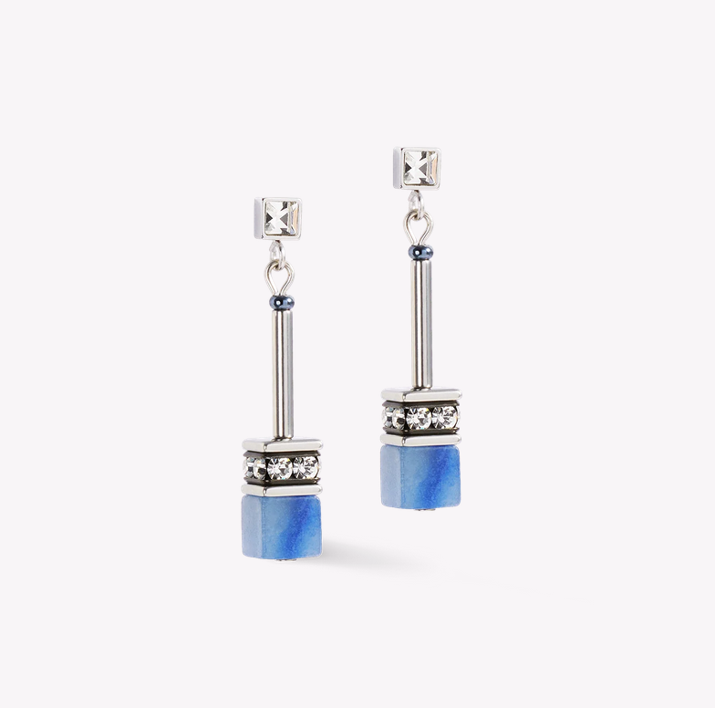Coeur De Lion GeoCUBE® Silver and Blue Earrings