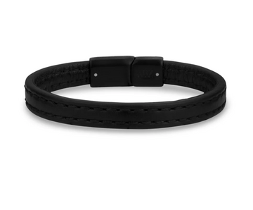 ARZ Steel Black Leather Modern Belt Bracelet 8