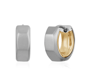 ARZ Steel Two Tone Faceted Huggie Earrings