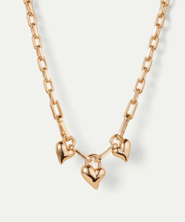 Jenny Bird Gold Padlock Triple Heart Pendant Necklace