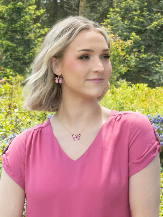 Holly Yashi Pink Blooming Butterfly Necklace