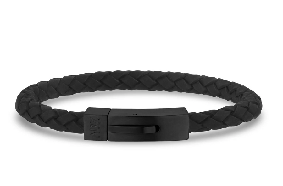 ARZ Steel 6mm Black Leather Bracelet