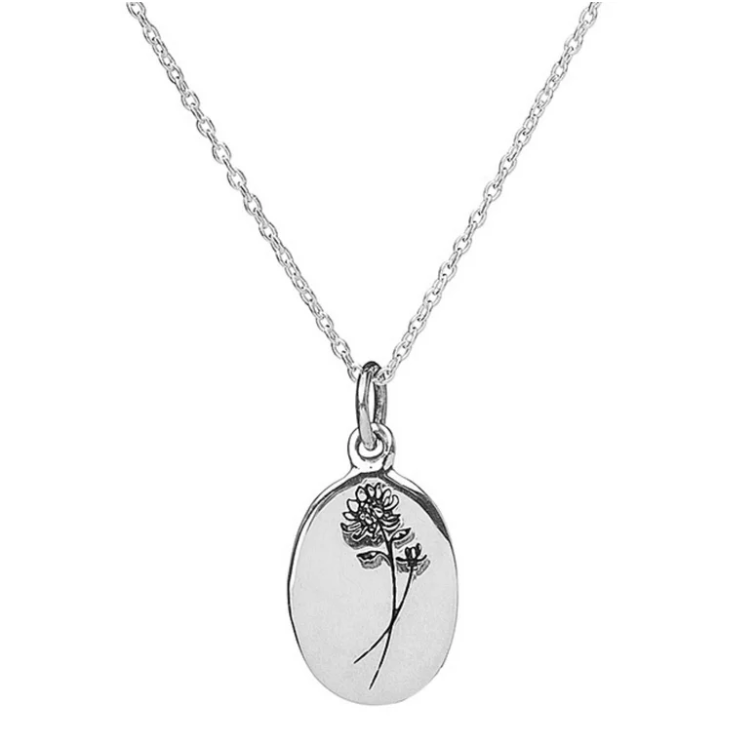 Heart And Lotus Silver Chrysanthemum Nov Birthflower Necklace