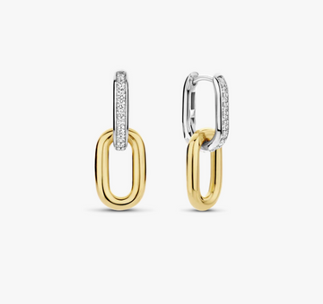 Ti Sento Pavé and Gold Link Hoop Earrings