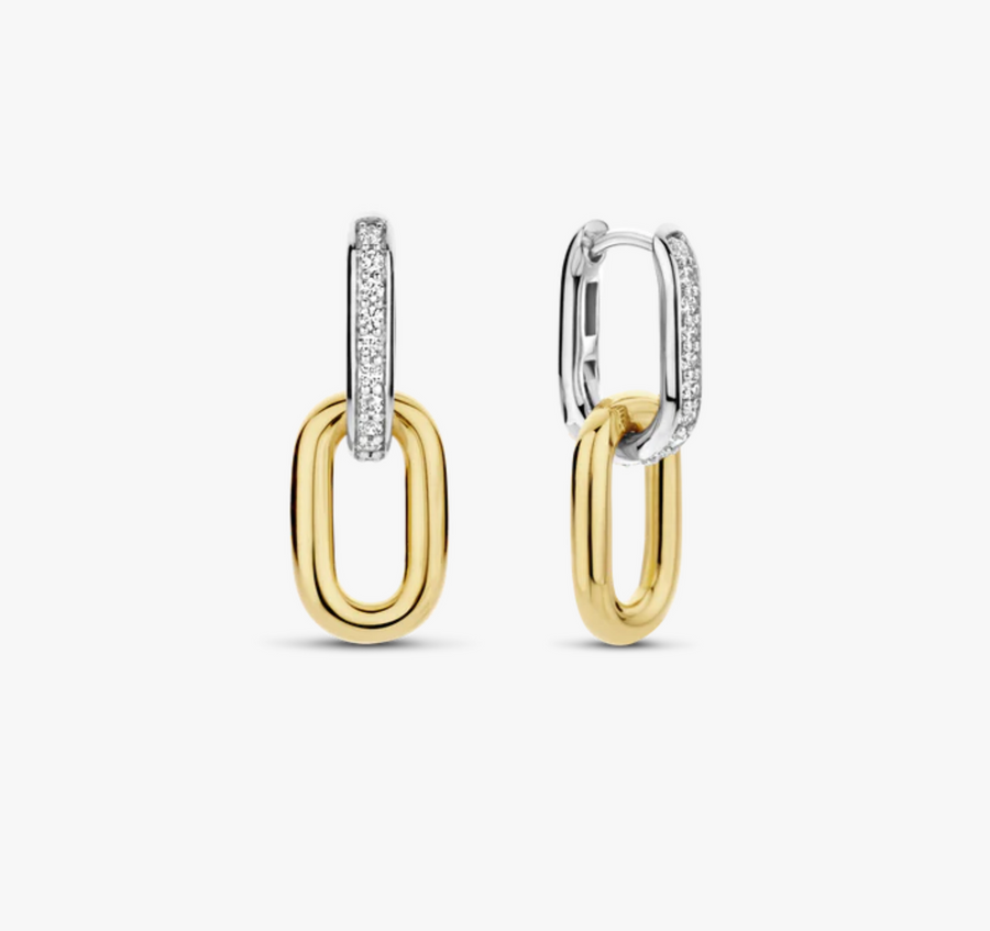 Ti Sento Pavé and Gold Link Hoop Earrings