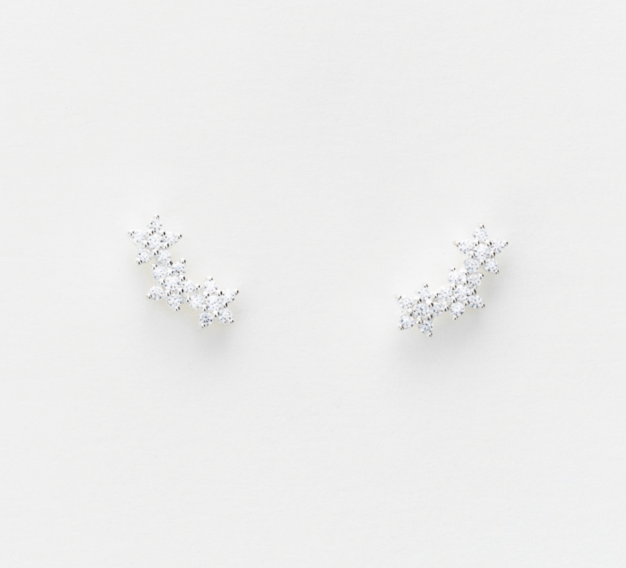Marseille Sterling Silver CZ 3 Flower Stud Earrings