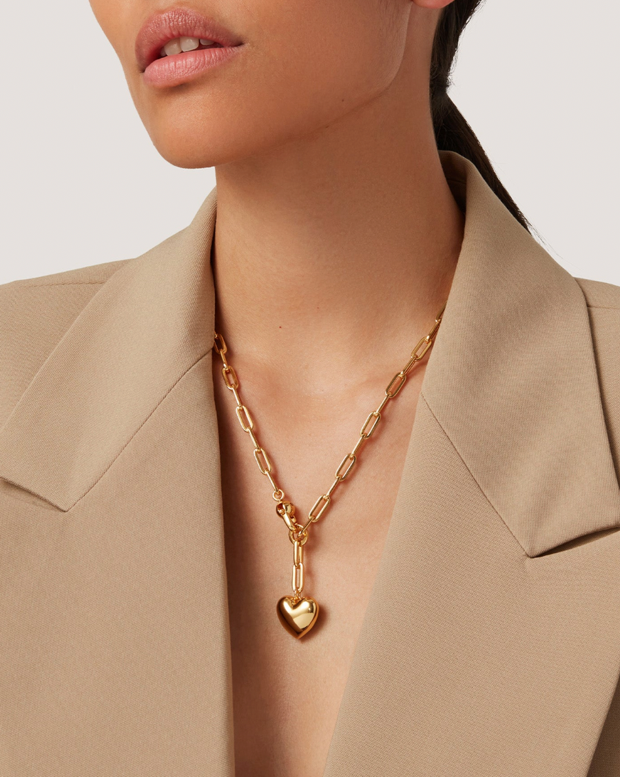 Jenny Bird Gold Puffy Heart Chain Necklace