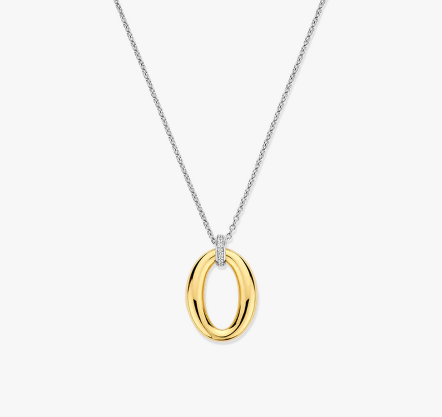 Ti Sento Two Tone Oval Pendant Necklace