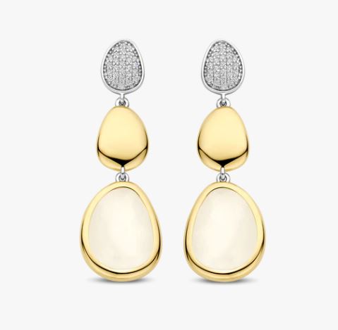 Ti Sento Two Tone Pave Nugget Drop Earrings