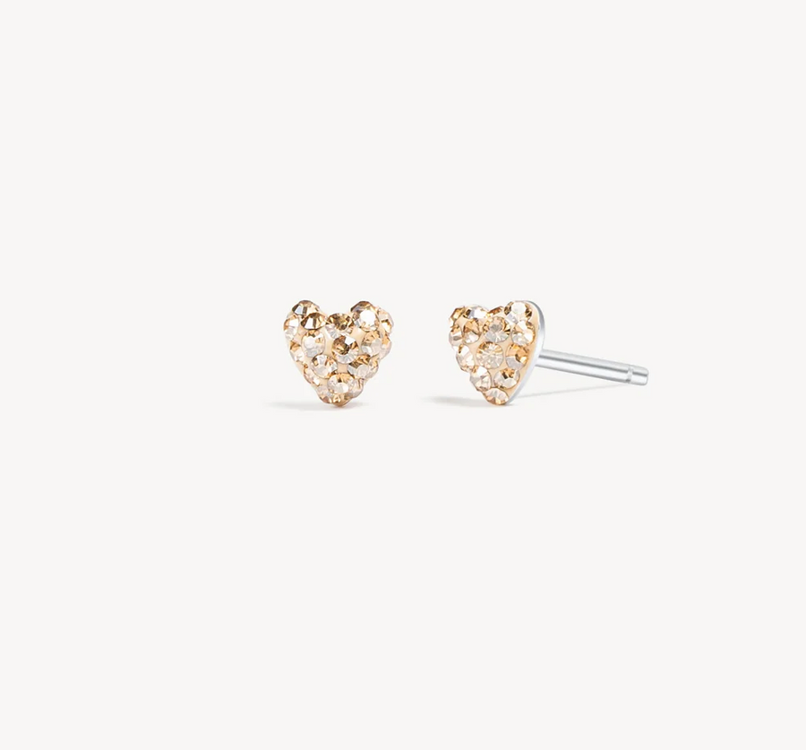 Hillberg And Berk Mini Soft Gold Sparkle Heart Studs