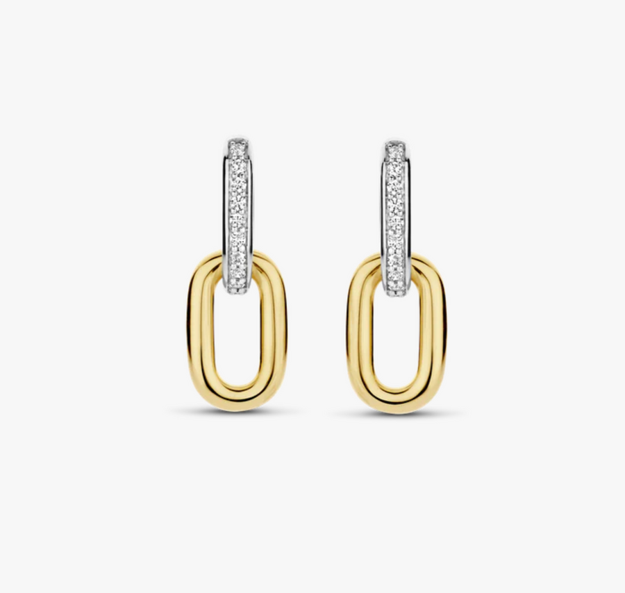 Ti Sento Pavé and Gold Link Hoop Earrings