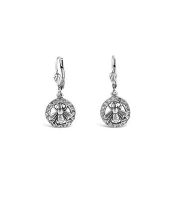 La Vie Parisienne Silver Crystal Bee Drop Earrings