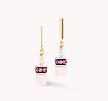 Coeur De Lion GeoCube Pearl and Pink Drop Earrings