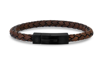 A.R.Z Steel 6mm Brown Leather Bracelet 7.5 Inches
